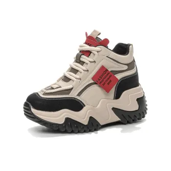 NRDROFFICIAL Chunky Sneakers Women's Mid Top Khaki Black