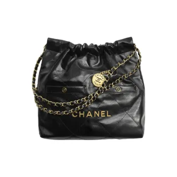CHANEL Bright Crinkle Calfskin Bucket Bag, Handbag, Shoulder Bag Trumpets Women's Black