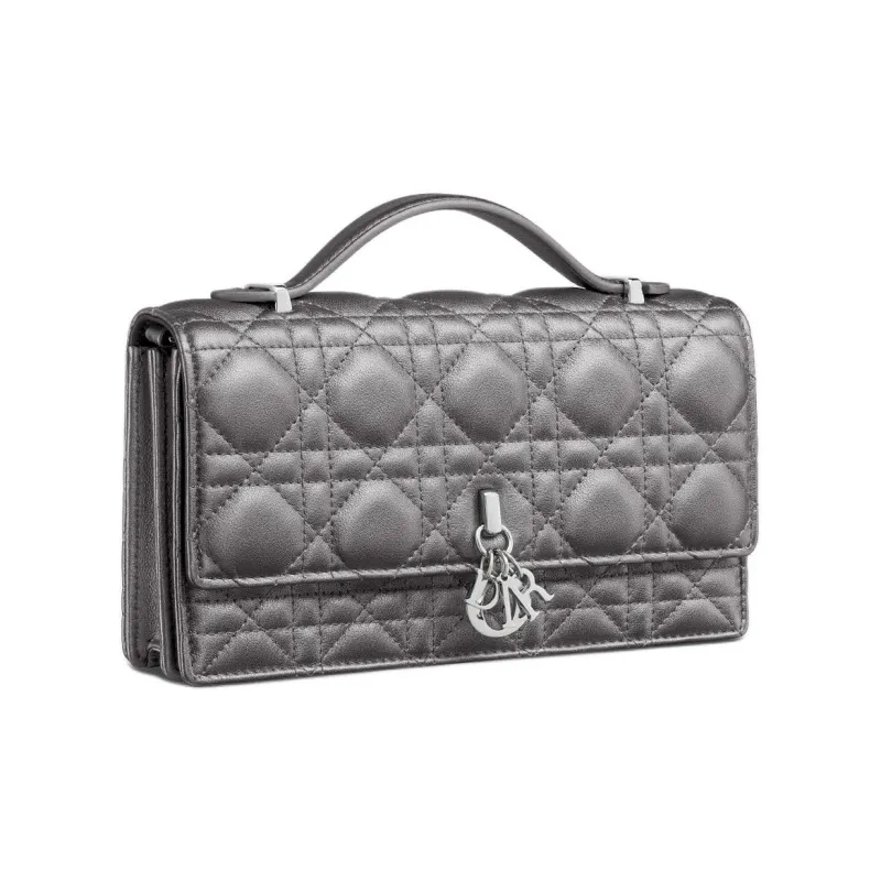 DIOR Calfskin Shoulder Bag Crossbody Bag Handbag Mini Women's Metal Silver-2