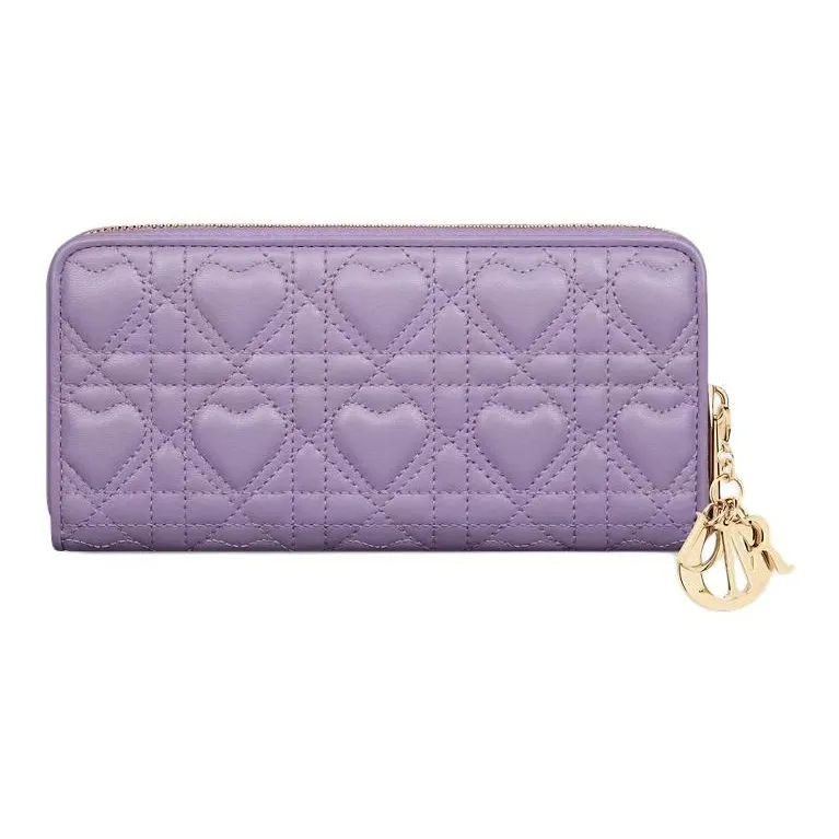 DIOR Lady Dior Heart Shaped Vine Pattern Lambskin Wallet Women's Light Purple-2