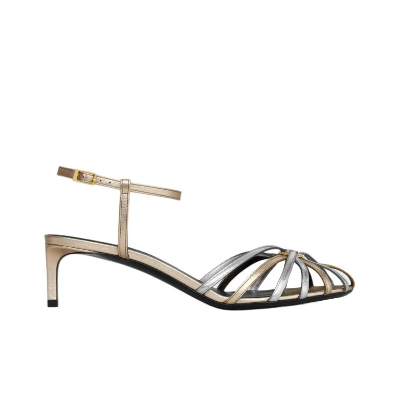 CELINE Triomphe One Strap Sandals 5cm Women's Gold And Silver-1
