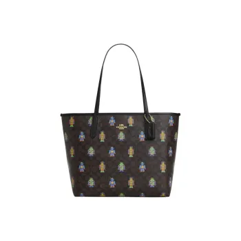 COACH Coated Canvas Handbag Shoulder Bag Unisex Gold Inlaid Walnut