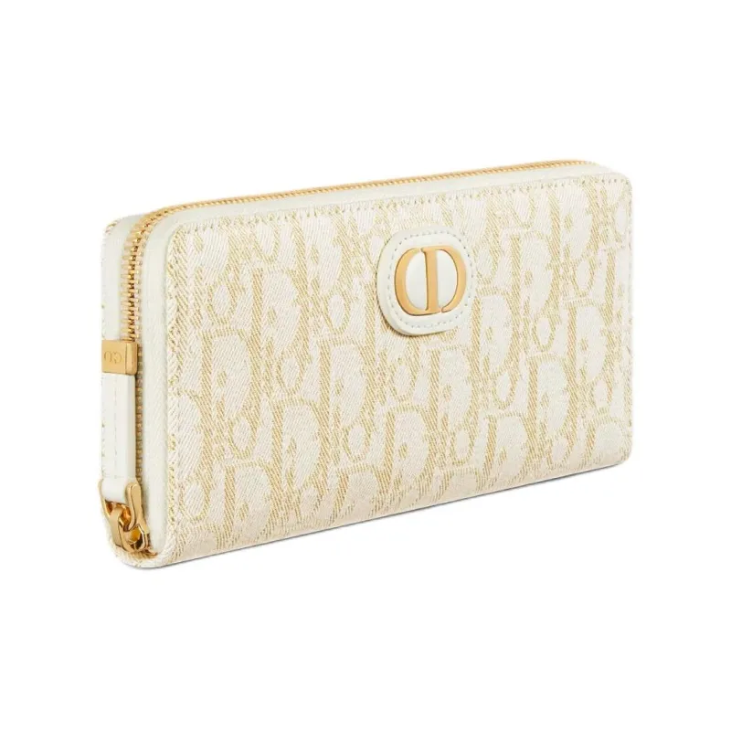 DIOR 30 Montaigne Cotton Wallet Women's Gold & White-1