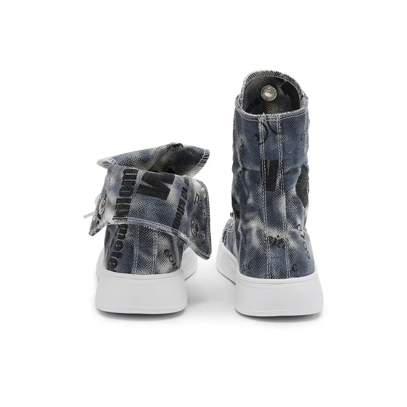 KATHRYN WILSON Durable Breathable High Top Canvas Shoes Unisex Vintage Blue-6