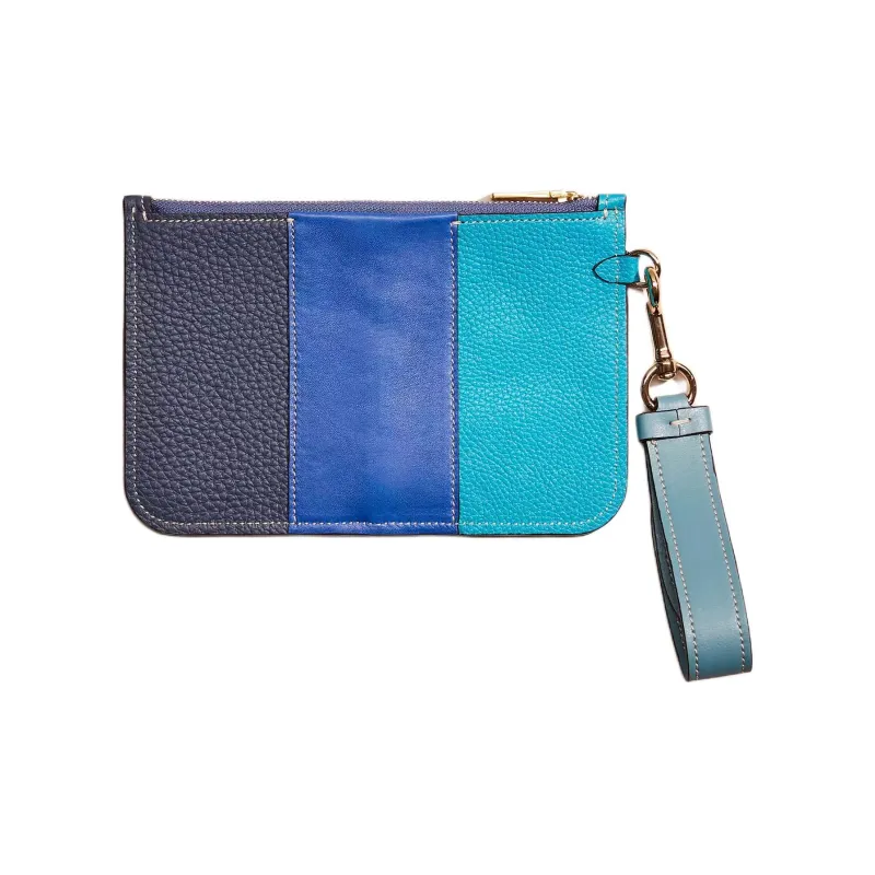COACH Turnlock Leather Clutch Small Size Unisex Blue & Multicolor-1