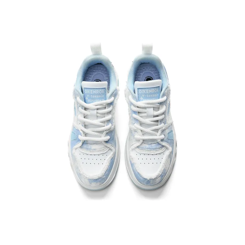 DIKENROK Height Increasing Abrasion Resistant Breathable Slip Resistant Low Top Skateboard Shoes Unisex White Blue-3