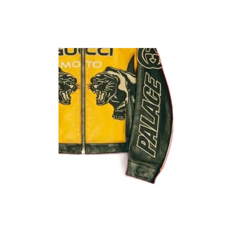 PALACE X GUCCI Embroideries And Patches Leather Jacket-3