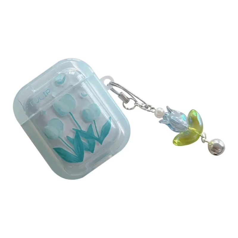 Baohuguang Compatible With AirPods Pro 2/1/2 TPU Ins Refreshing Blue Tulip Impact Resistant Headphone Cases-1
