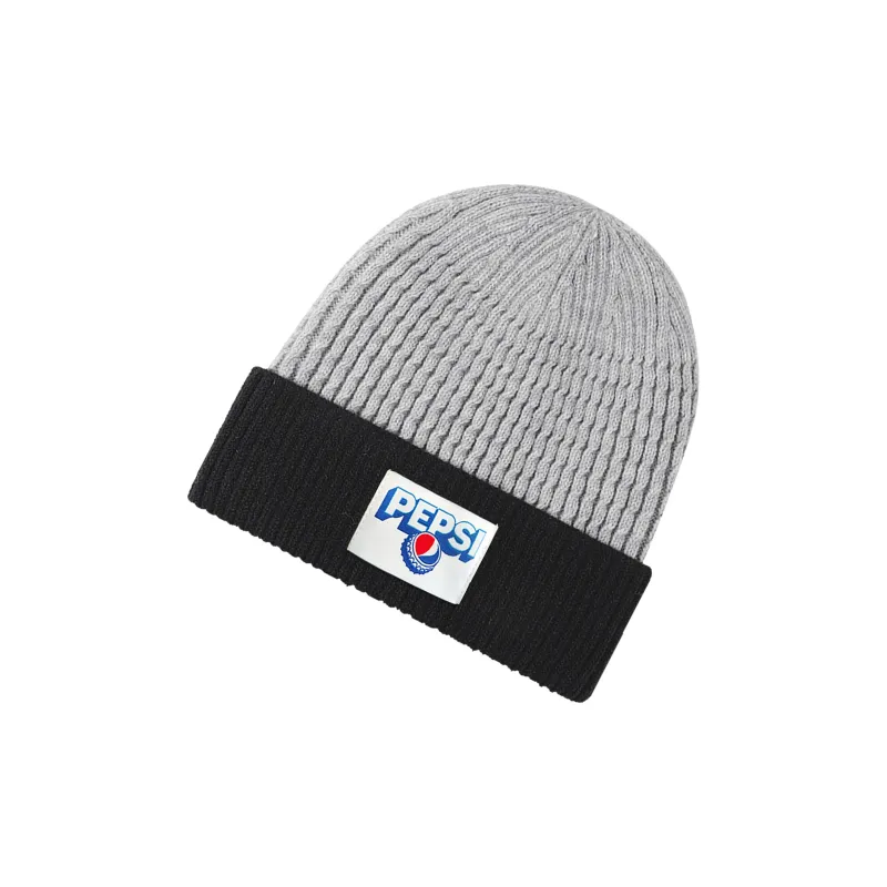 Pepsi Acrylic Plush Beanie Unisex Navy Blue Black Light Gray-7