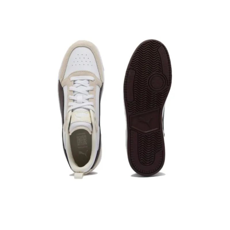 PUMA DRIBBLE Anti Slip Wear Resistant Low Top Skateboard Shoes Unisex White Brown-4