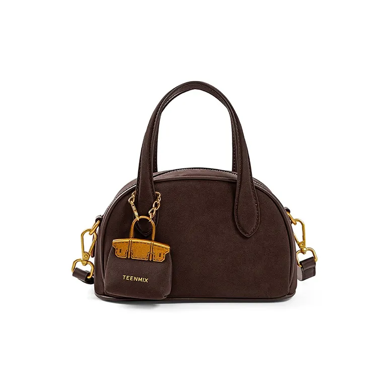 Teenmix Cow Leather Handbag, Crossbody Bag, Shoulder Bag, Bowling Bag Women's Brown/Coffee/Black-7