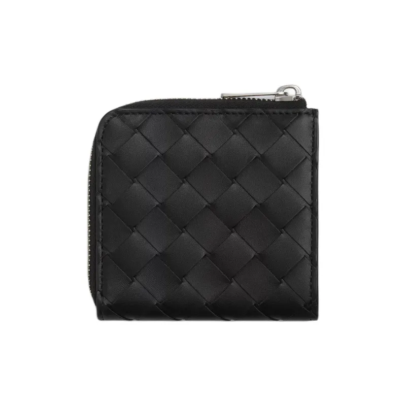 Bottega Veneta Intrecciato Calfskin Wallet Men's Black & Madder Brown-1