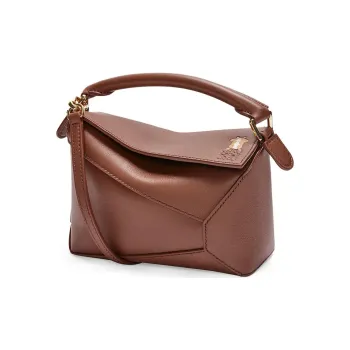 LOEWE Suna Fujita Collaboration Puzzle Nappa Cow Leather Shoulder Bag Crossbody Bag Handbag Mini Women's Cigar Color