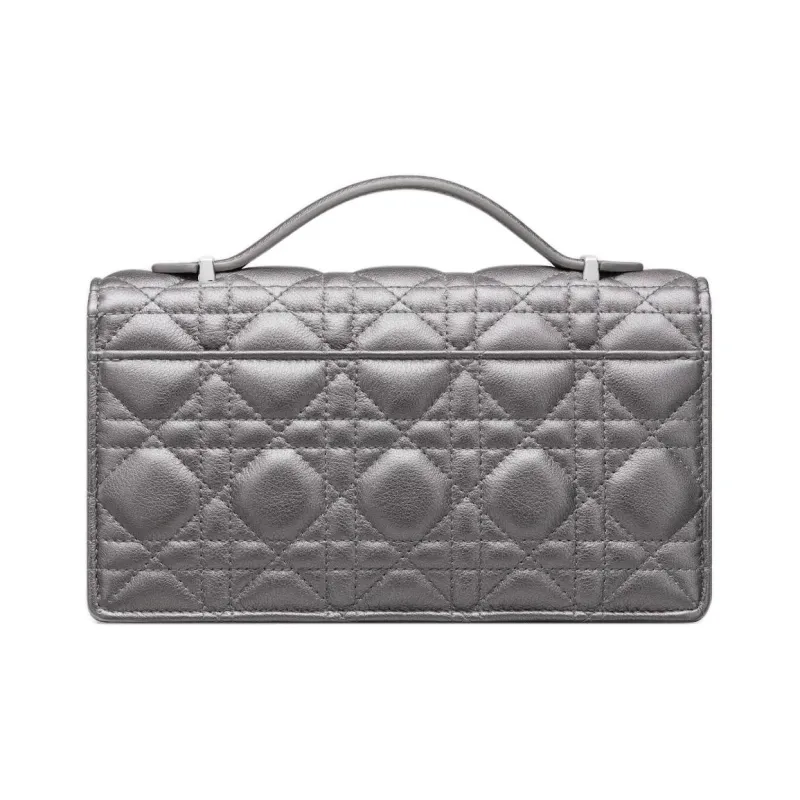 DIOR Calfskin Shoulder Bag Crossbody Bag Handbag Mini Women's Metal Silver-3