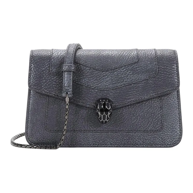BVLGARI Serpenti Forever Series Leather Shoulder Bag Crossbody Bag Clutches Women's Charcoal-0
