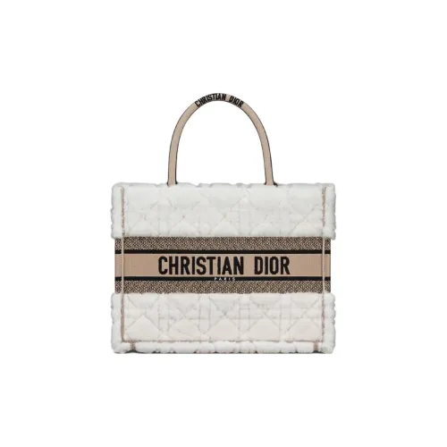 DIOR BookTote Lambskin Pong Shearling Tote Bag Shopping Bag Handbag Medium Size Women's Ecru