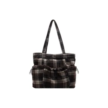 DCLOUD Plaid Cloth Shoulder Bag Women's Black/Coffee/Red