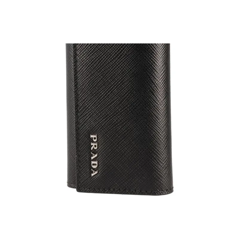PRADA Saffiano Calfskin Key Pouch Men's Black-4