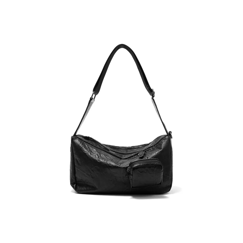 Yawei Kuroda Pu Artificial Leather Toast Bag Headphone Charm Bag Shoulder Bag, Crossbody Bag Medium Size Unisex Black-1