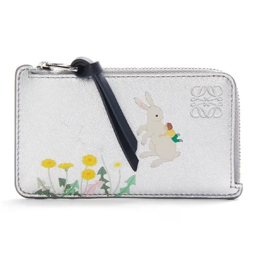LOEWE Suna Fujita Collaboration Nappa Cow Leather Card Holder Women's Silver
