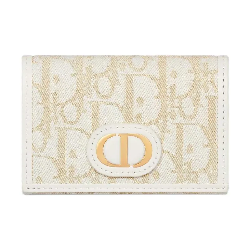 DIOR 30 Montaigne Cotton Wallet Women's Brown & White-0