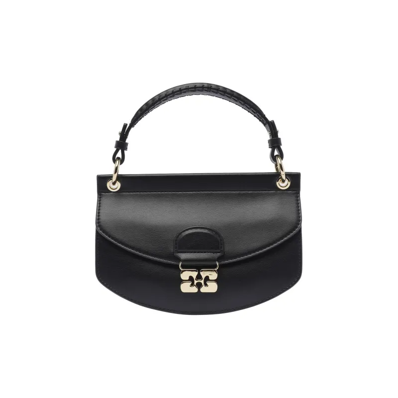 GANNI Calfskin Shoulder Bag Crossbody Bag Handbag Mini Women's Black-0