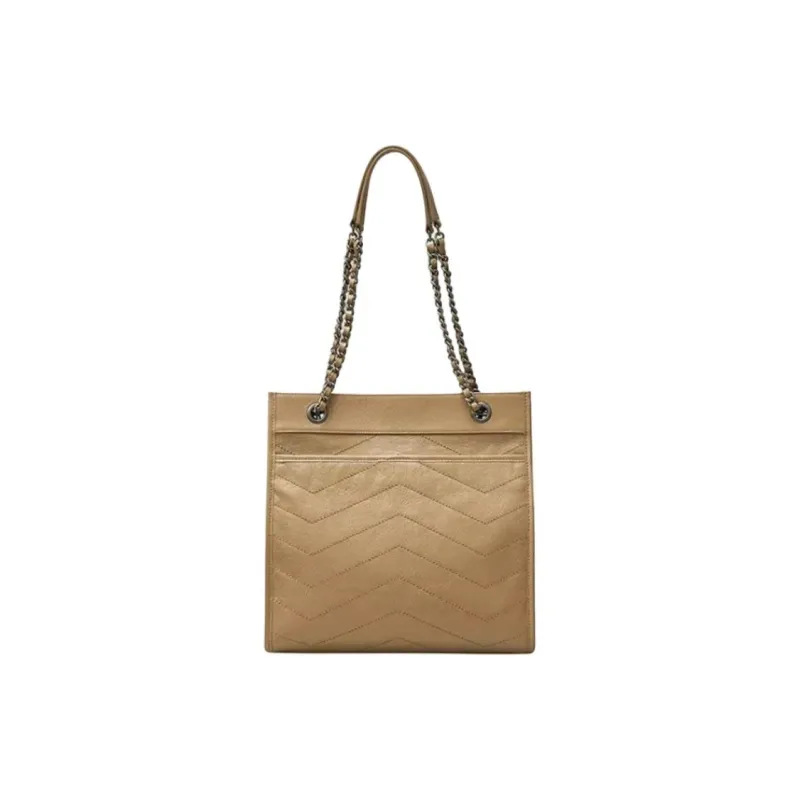 Brother Is Really Good Cow Leather Handbag Shoulder Bag Medium Size Women's Light Brown/Black-2