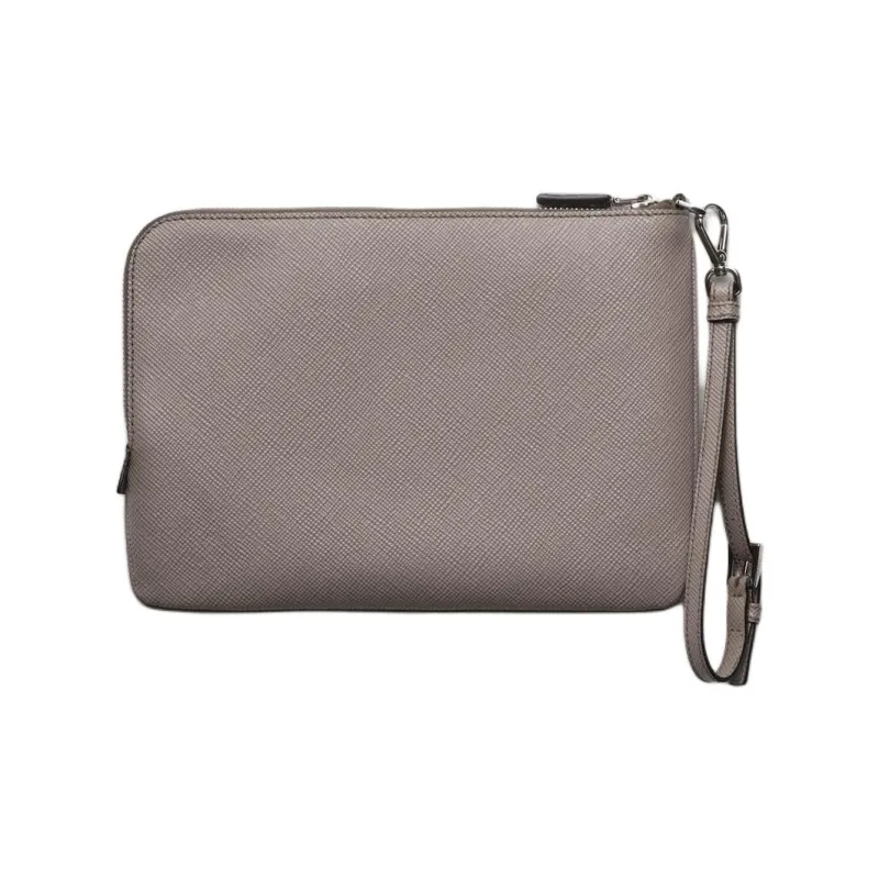 PRADA Leather Clutch Small Size Men's Mud Gray-2