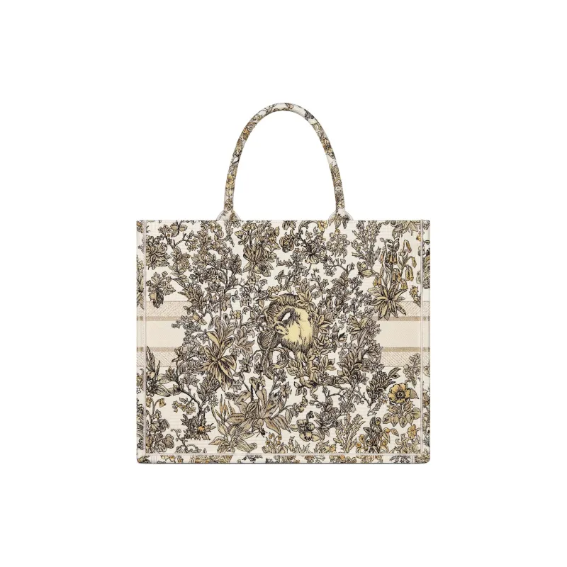DIOR Cotton Tote Bag, Shopping Bag, Handbag Large Size Women's Beige-2