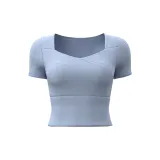 [Patchwork Short-Sleeved]Gray & Lake Blue