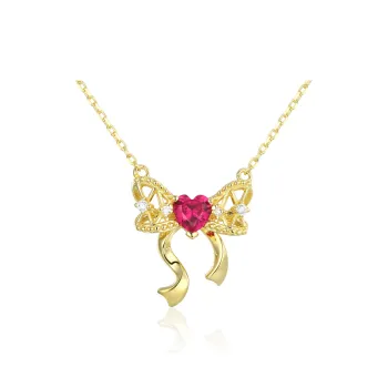 KOYOOME Heart Shaped Cultured Ruby S925 Silver Gold Plated Necklaces Women's