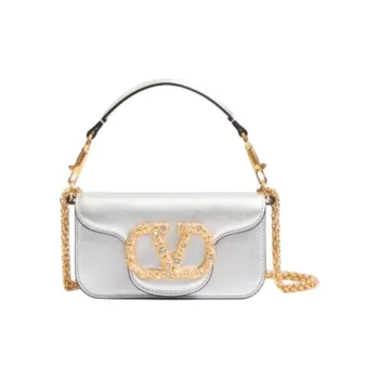 Valentino Cow Leather Shoulder Bag Crossbody Bag Handbag Small Size Women's Silver