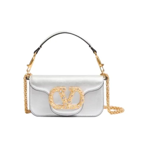 Valentino Cow Leather Shoulder Bag Crossbody Bag Handbag Small Size Women's Silver