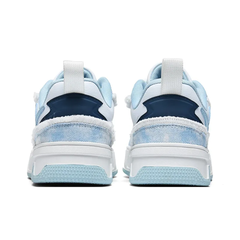 DIKENROK Height Increasing Abrasion Resistant Breathable Slip Resistant Low Top Skateboard Shoes Unisex White Blue-4