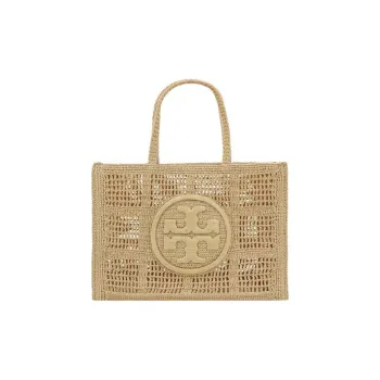 TORY BURCH Ella Raffia With Artificial Leather Trim Tote Bag, Handbag Large Size Women's Natural