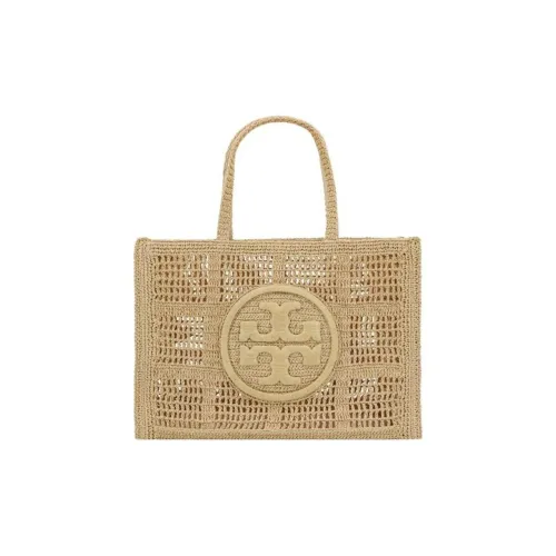 TORY BURCH Ella Raffia With Artificial Leather Trim Tote Bag, Handbag Large Size Women's Natural