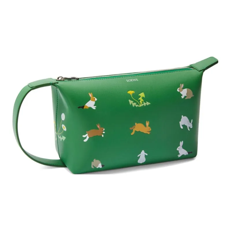 LOEWE Suna Fujita Collaboration Napa Calf Leather Toiletry Bag Unisex Tropical Green-1