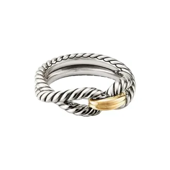 David Yurman 18kt Yellow Gold And Sterling Silver Cable Loop Band Ring 7mm