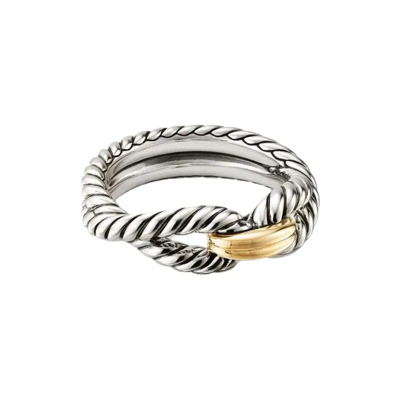 David Yurman 18kt Yellow Gold And Sterling Silver Cable Loop Band Ring 7mm-0