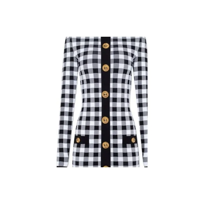 BALMAIN Gingham Fine Knit Dress-5