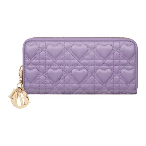 DIOR Lady Dior Heart Shaped Vine Pattern Lambskin Wallet Women's Light Purple