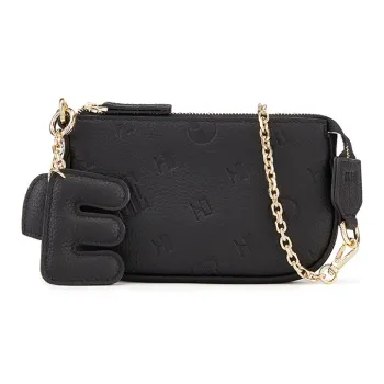ELLE Top Grain Cow Leather Commute Fashion Small Square Bag One Shoulder Texture Crossbody Bag Women's Black/Wheat