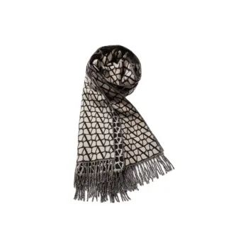 Valentino Silk Cashmere Wool Knit Scarves Women's Beige/Black