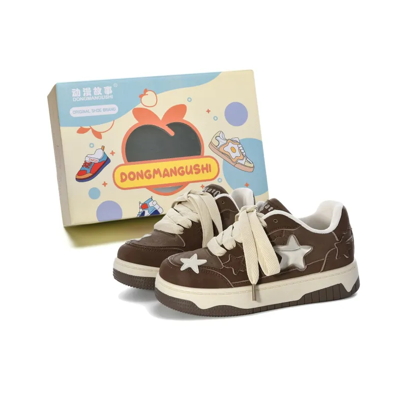 Anime Story Anti Slip Wear Resistant Lightweight Breathable Low Top Skateboard Shoes Women's Cream Blue Box Included-52