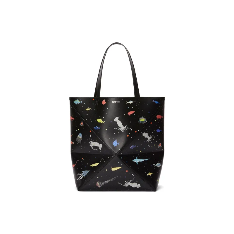 LOEWE Puzzle Fold Cow Leather Tote Bag, Shopping Bag, Handbag Extra Large Women's Black Multicolor-0