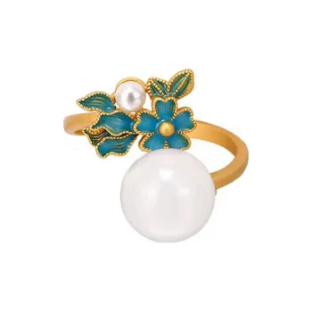 XIFULI Hetian Jade Rings Pale Greenish White Jade Women's