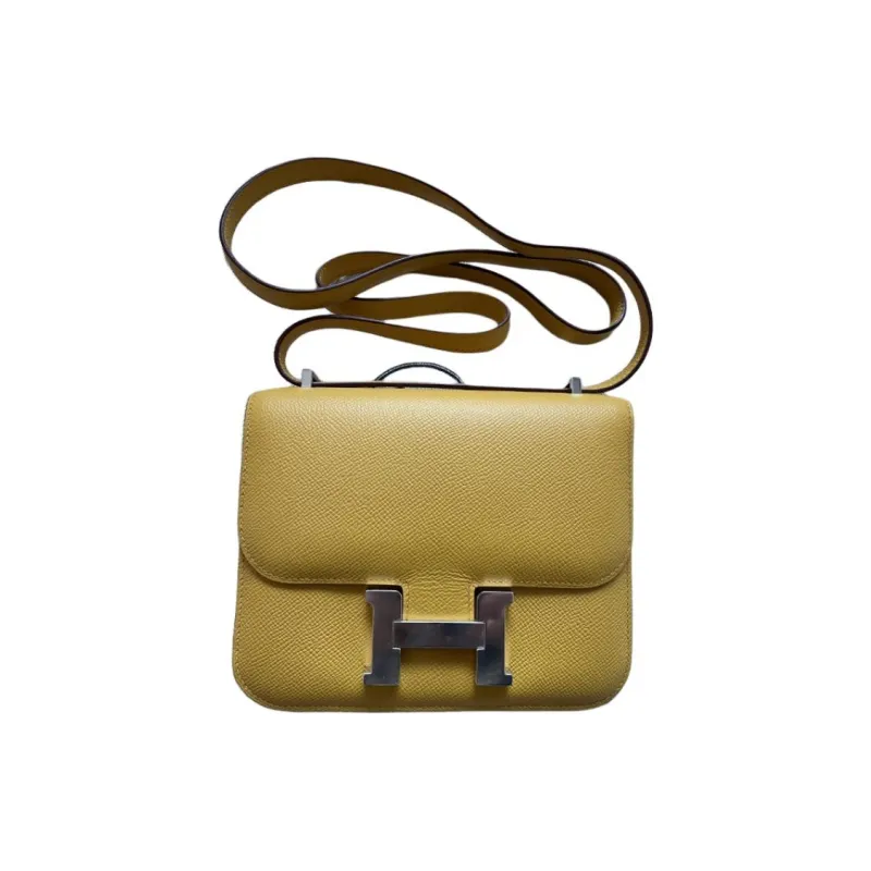 HERMES Constance Epsom Leather Shoulder Bag, Crossbody Bag Mini Women's 9D Jaune Ambre Amber Yellow-0