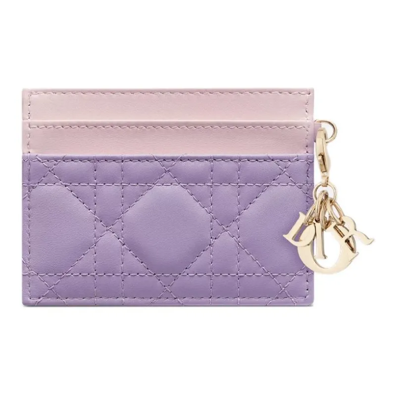 DIOR Lady Dior Lambskin Card Holder Women's Light Pink With Light Purple Accents-1