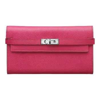 HERMES Kelly Mysore Goat Skin Wallet Women's E5 Rose Tyrien Peach Pink