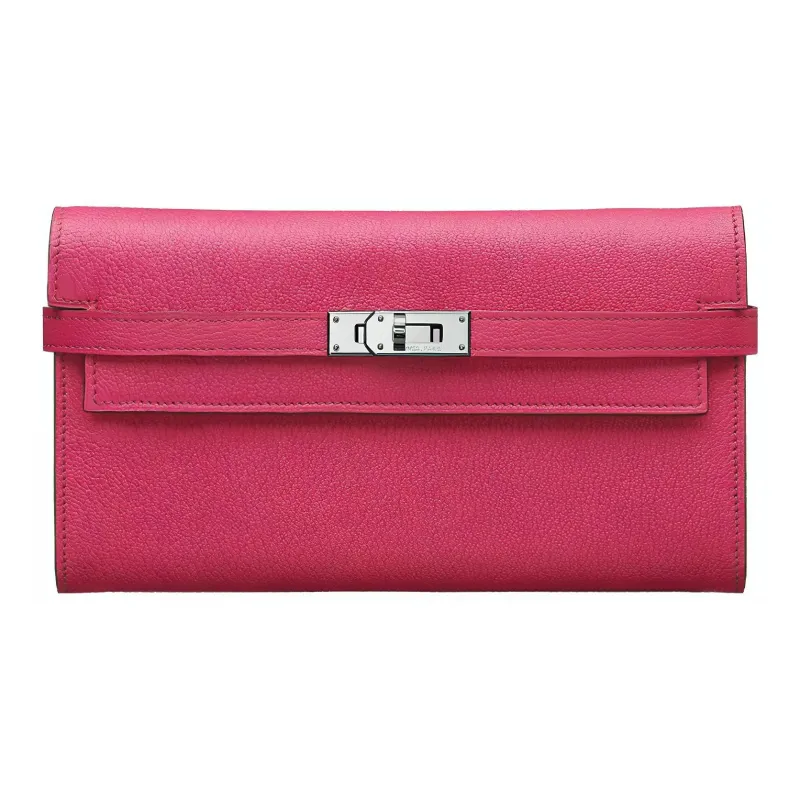 HERMES Kelly Mysore Goat Skin Wallet Women's E5 Rose Tyrien Peach Pink-0